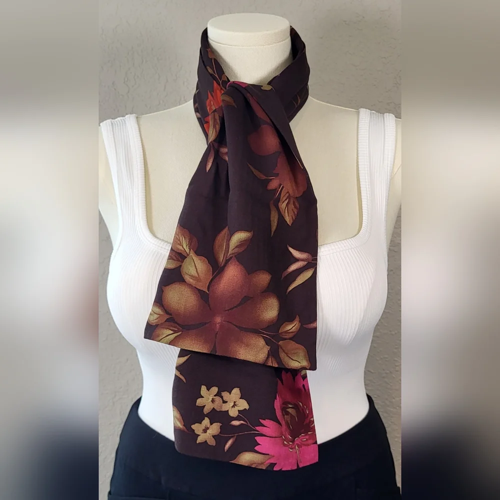 Pink and Brown Floral Wrap Scarf - 49 x 13 - Picture 2 of 5
